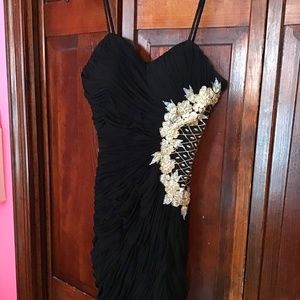 La Femme Black shirred mini dress Size 0